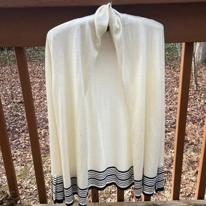 Talbots cream and navy blue open cardigan sweater